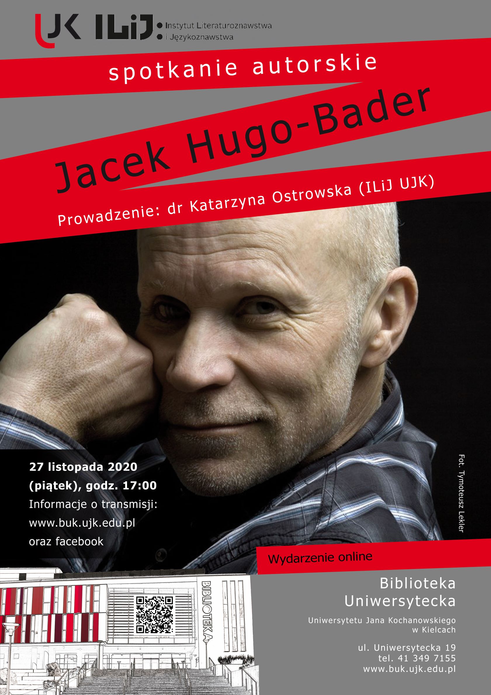 Plakat informujący o spotkaniu online z Jackiem Hugo-Baderem