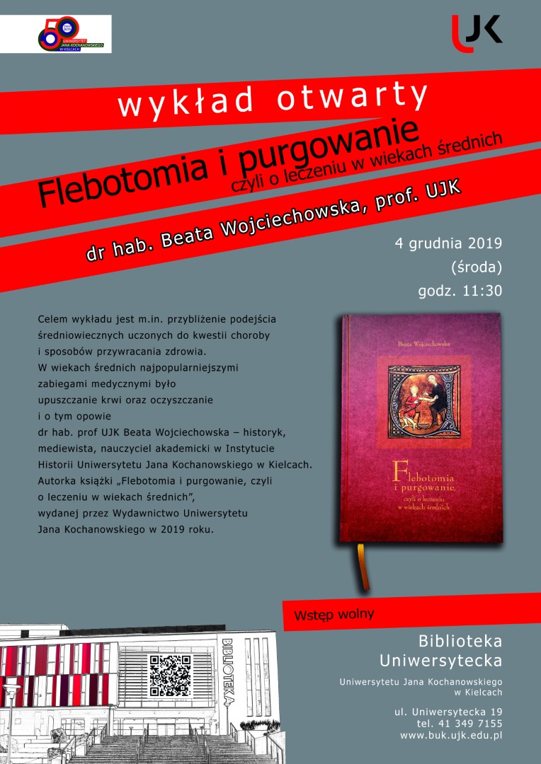 Plakat promujący wykład Flebotomia i purgowanie