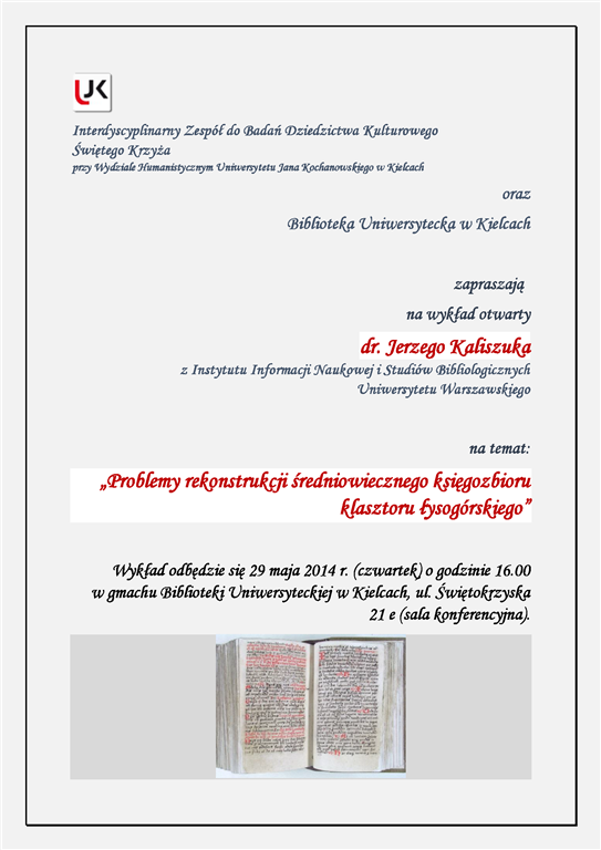 Plakat promujący wykład dra Jerzego Kaliszuka