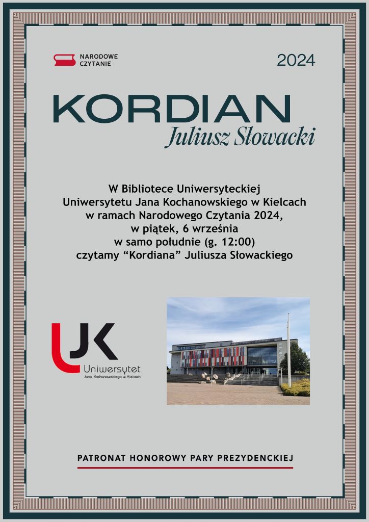 Zaproszenie na czytanie "Kordiana" w Bibliotece Uniwersyteckiej