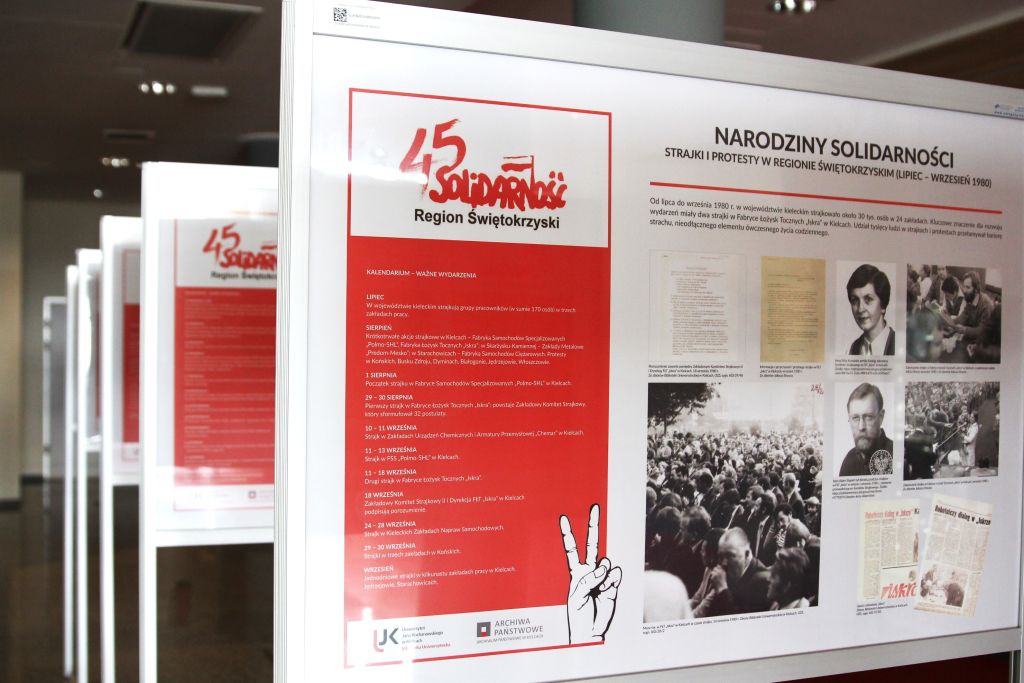 Plansza wystawy pod tytułem Solidarność Świętokrzyska w latach 1980–1981